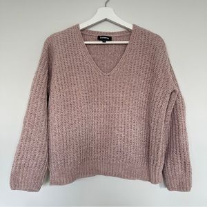 Express Rose Dusty Pink V Neck Long Sleeve Chenille Sweater in Size XSmall